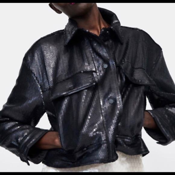 zara black sequin jacket